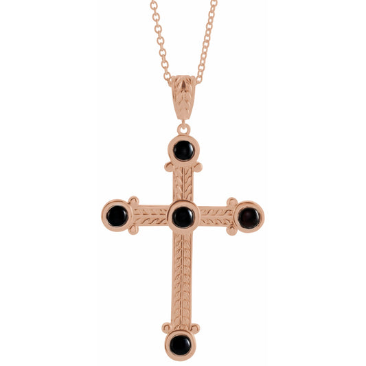 14K Rose Onyx Cross 16-18 Necklace