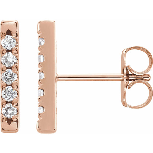 14K Rose 1/8 CTW Diamond French-Set Bar Earrings