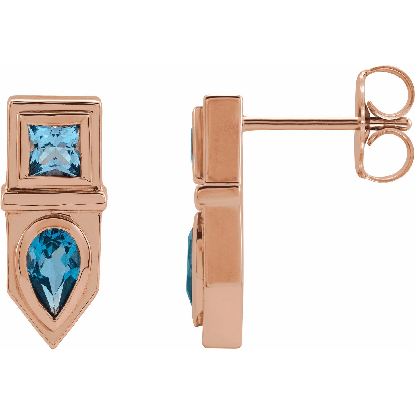 14K Rose Blue Multi-Gemstone Geometric Bar Drop Earrings
