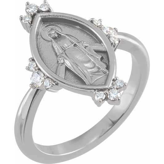 14K White 1/5 CTW Diamond Miraculous Medal Ring