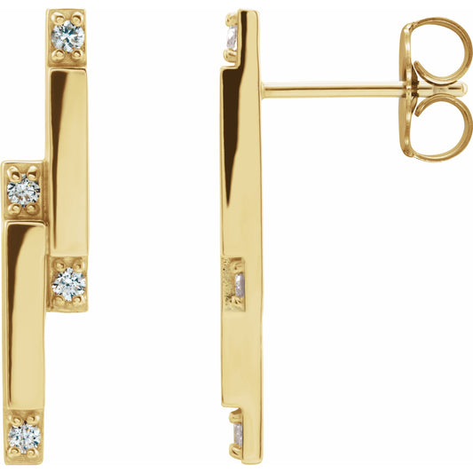 14K Yellow 1/10 CTW Diamond Bar Earrings
