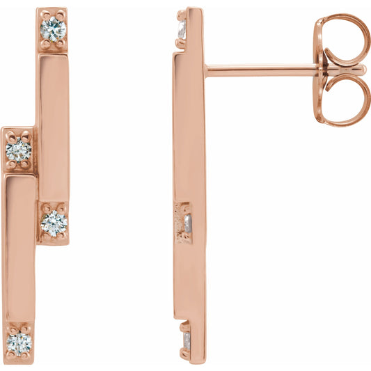 14K Rose 1/10 CTW Diamond Bar Earrings