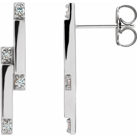 14K White 1/10 CTW Diamond Bar Earrings
