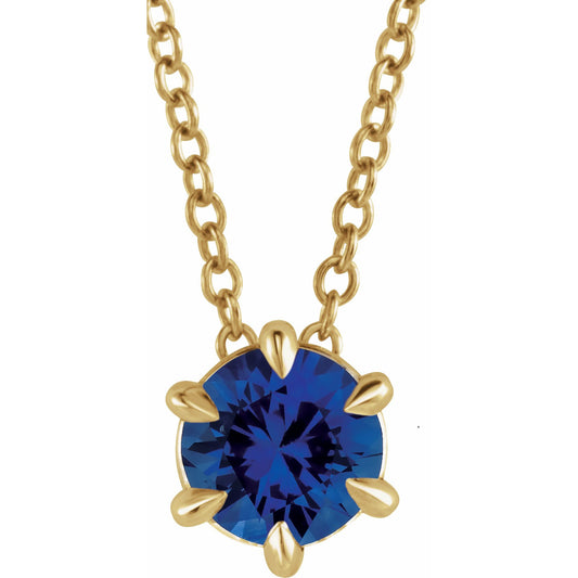 14K Yellow Round 5 mm Blue Sapphire Solitaire 16-18 Necklace