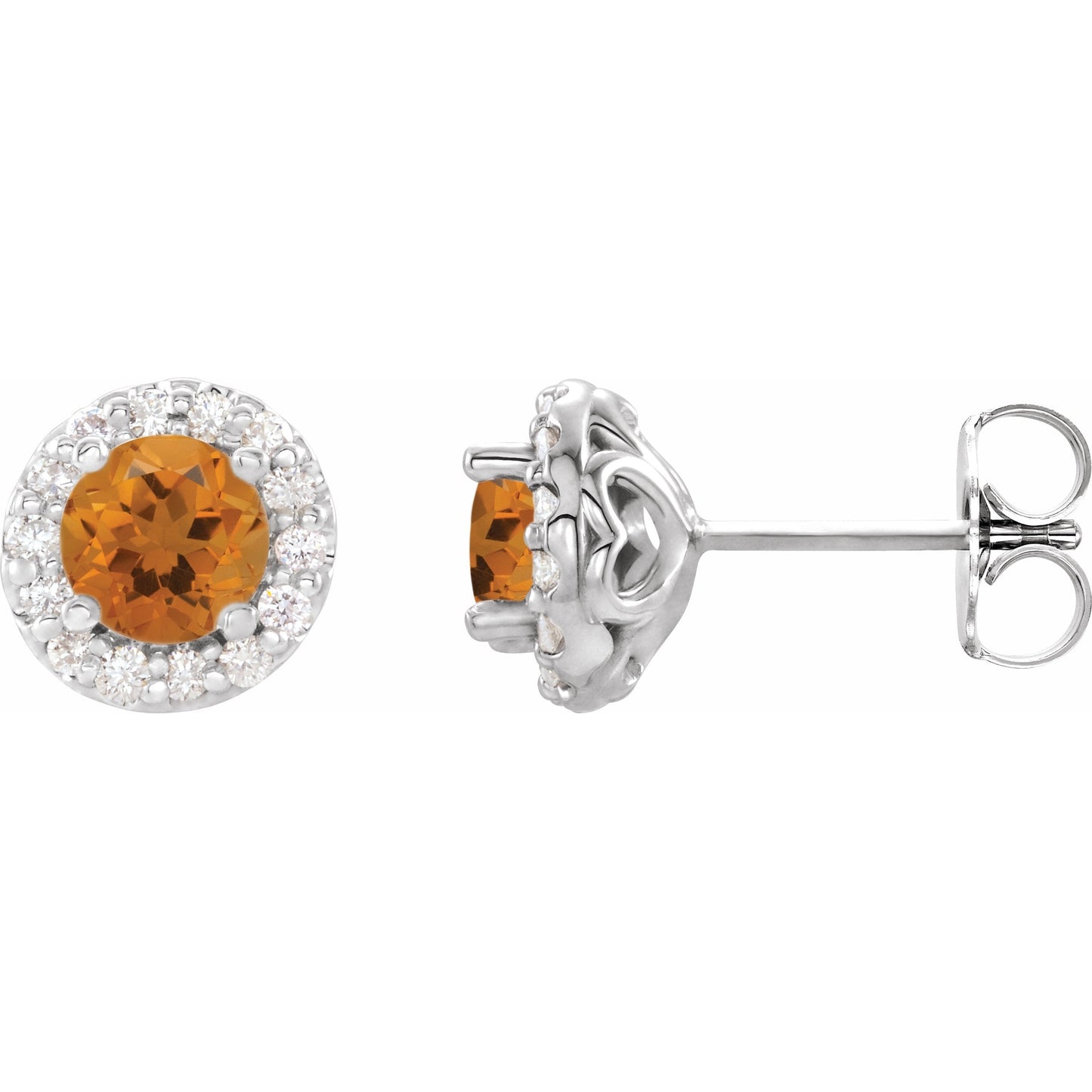 14K White 4 mm Round Citrine & 1/8 Diamond Earrings
