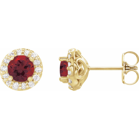 14K Yellow 6 mm Round Mozambique Garnet & 1/4 Diamond Earrings