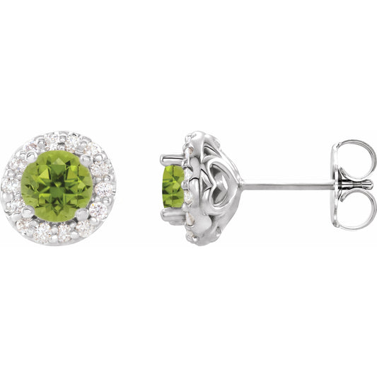 14K White 6 mm Round Peridot & 1/4 Diamond Earrings