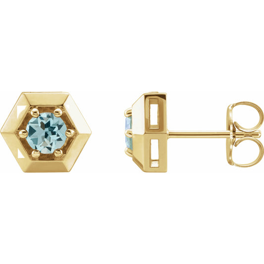 14K Yellow Aquamarine Geometric Earrings