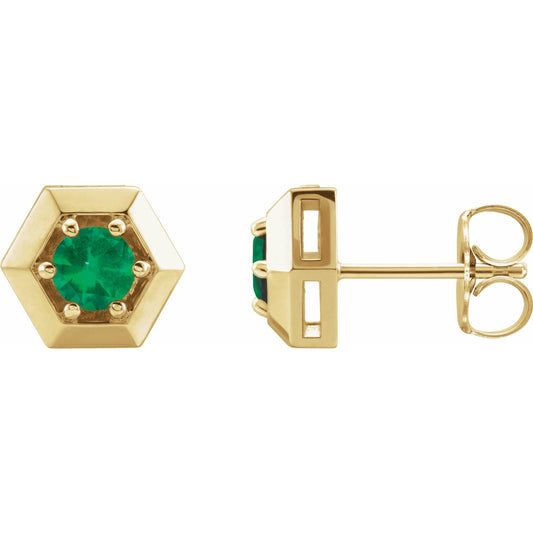 14K Yellow Emerald Geometric Earrings