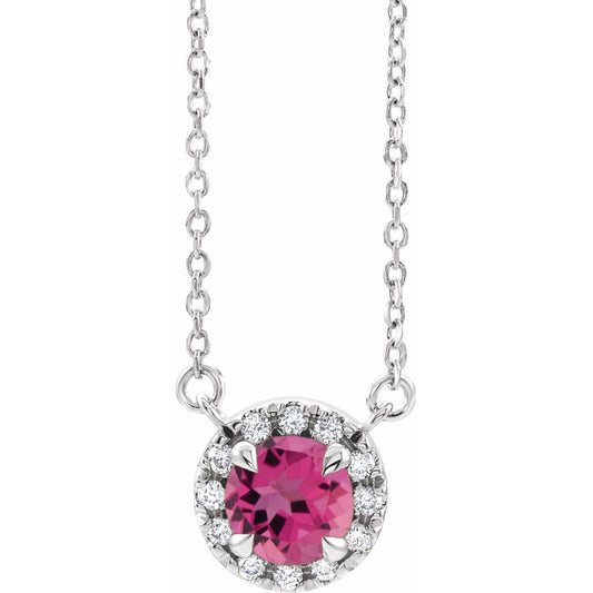 14K White 5.5 mm Round Pink Tourmaline & 1/8 CTW Diamond 18 Necklace