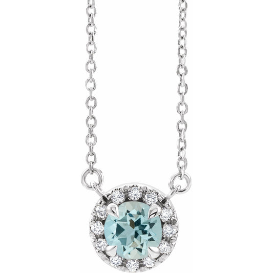14K White 4.5 mm Round Aquamarine & .06 CTW Diamond 18 Necklace