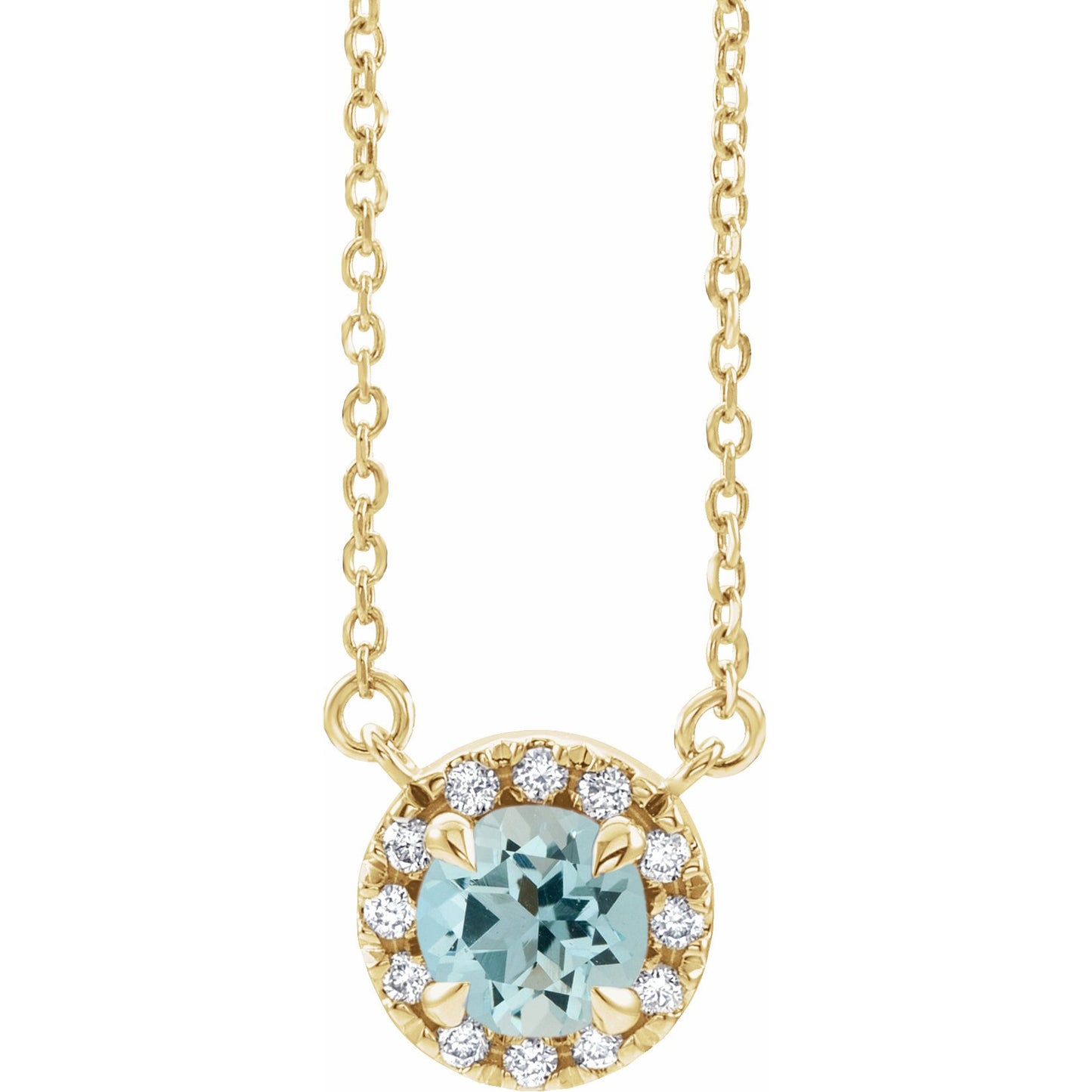 14K Yellow 6 mm Round Aquamarine & 1/5 CTW Diamond 16 Necklace