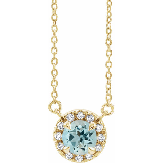 14K Yellow 6 mm Round Aquamarine & 1/5 CTW Diamond 16 Necklace