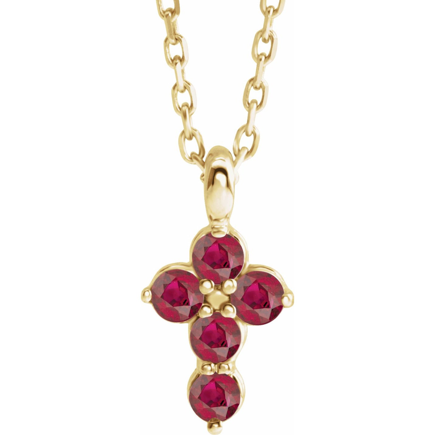 14K Yellow Ruby Cross 16-18 Necklace