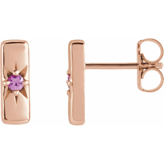 14K Rose Pink Sapphire Starburst Bar Earrings
