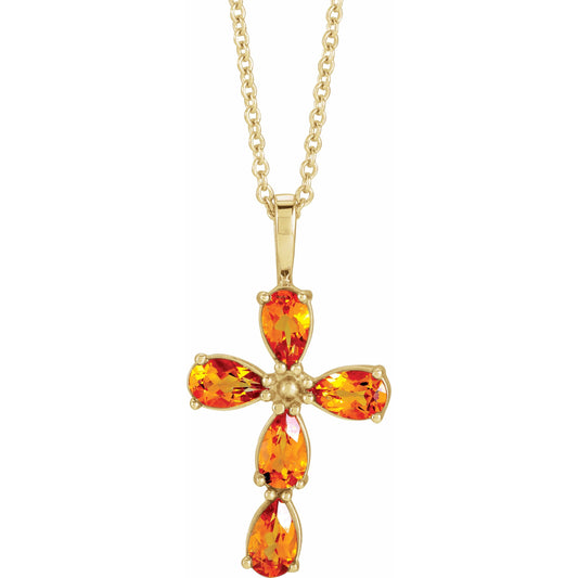 14K Yellow Citrine Cross 16-18 Necklace