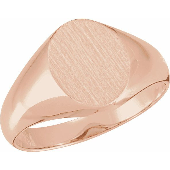 14K Rose 11x9.5 mm Oval Signet Ring