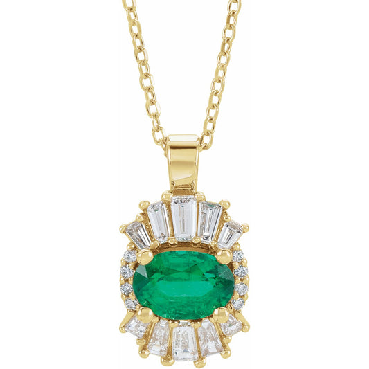 14K Yellow Emerald & 1/4 CTW Diamond 16-18 Necklace