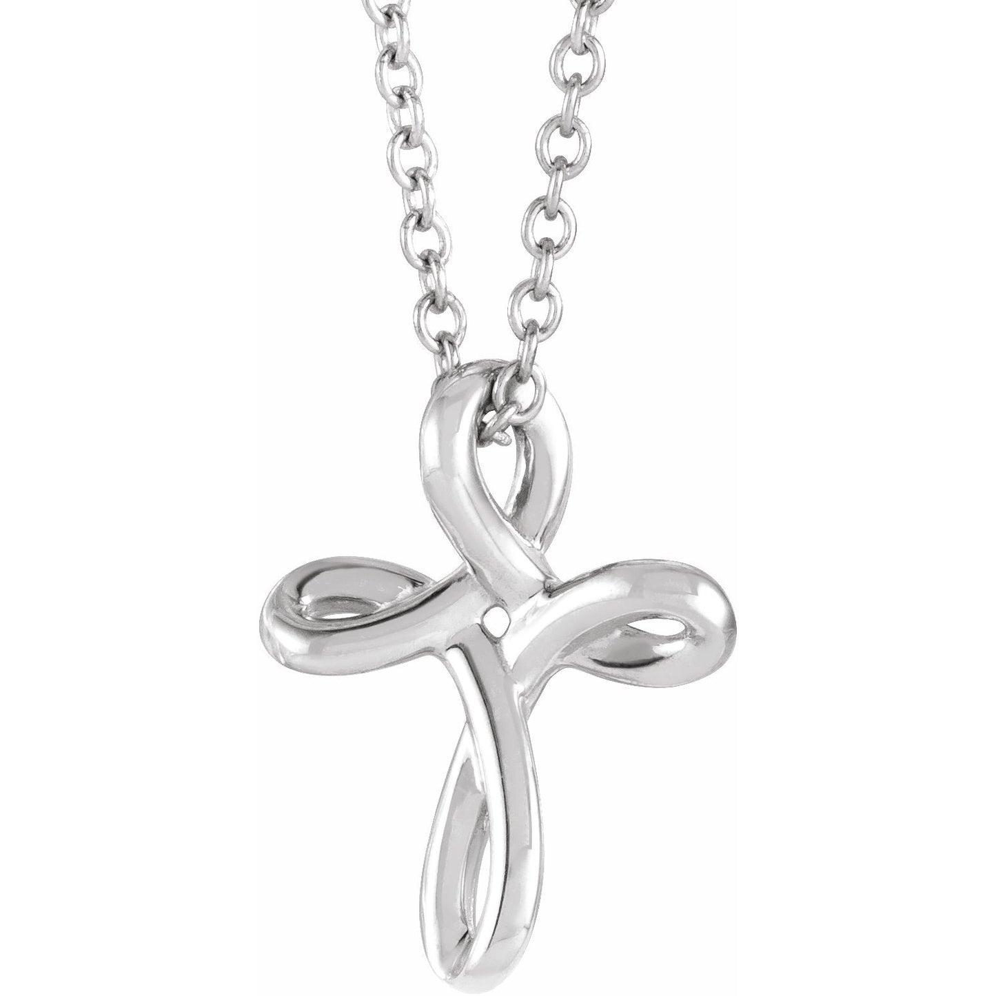 14K White 13.35x10.42 mm Youth Cross 16-18 Necklace