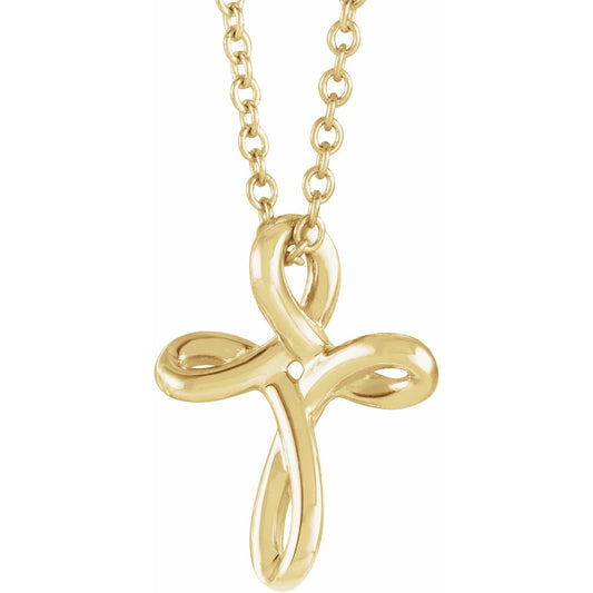 14K Yellow 13.35x10.42 mm Youth Cross 16-18 Necklace