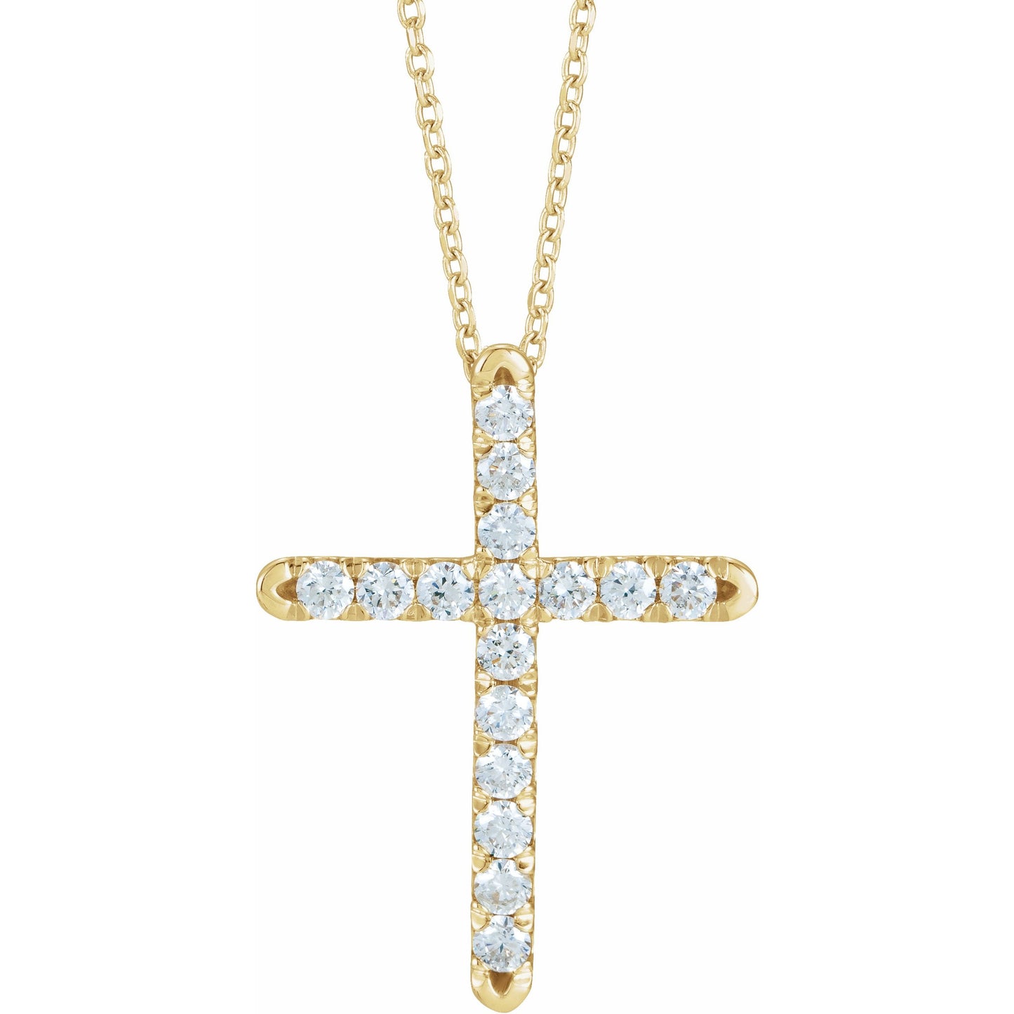 14K Yellow 1/2 CTW Diamond French-Set Cross 16-18 Necklace