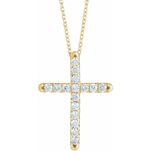 14K Yellow 1/2 CTW Diamond French-Set Cross 16-18 Necklace