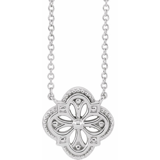 14K White Vintage-Inspired Clover 18 Necklace