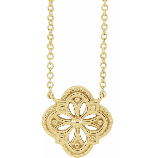 14K Yellow Vintage-Inspired Clover 16 Necklace
