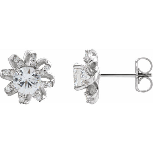 14K White Sapphire & 1/6 CTW Diamond Halo-Style Earrings