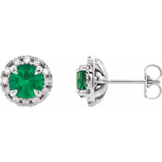 14K White Emerald & 1/5 CTW Diamond Earrings