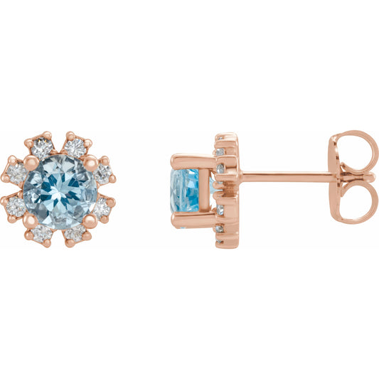 14K Rose Aquamarine & 1/2 CTW Diamond Earrings