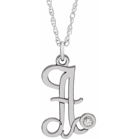 14K White .02 CT Diamond Script Initial A 16-18 Necklace