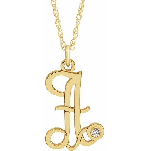 14K Yellow Gold-Plated .02 CT Diamond Script Initial A 16-18 Necklace