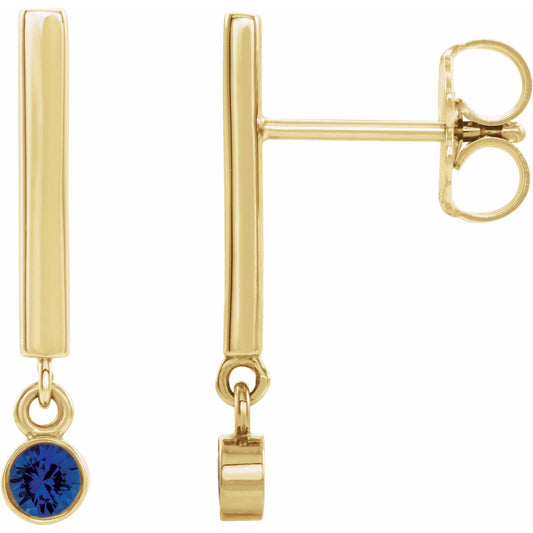 14K Yellow Blue Sapphire Bar Earrings