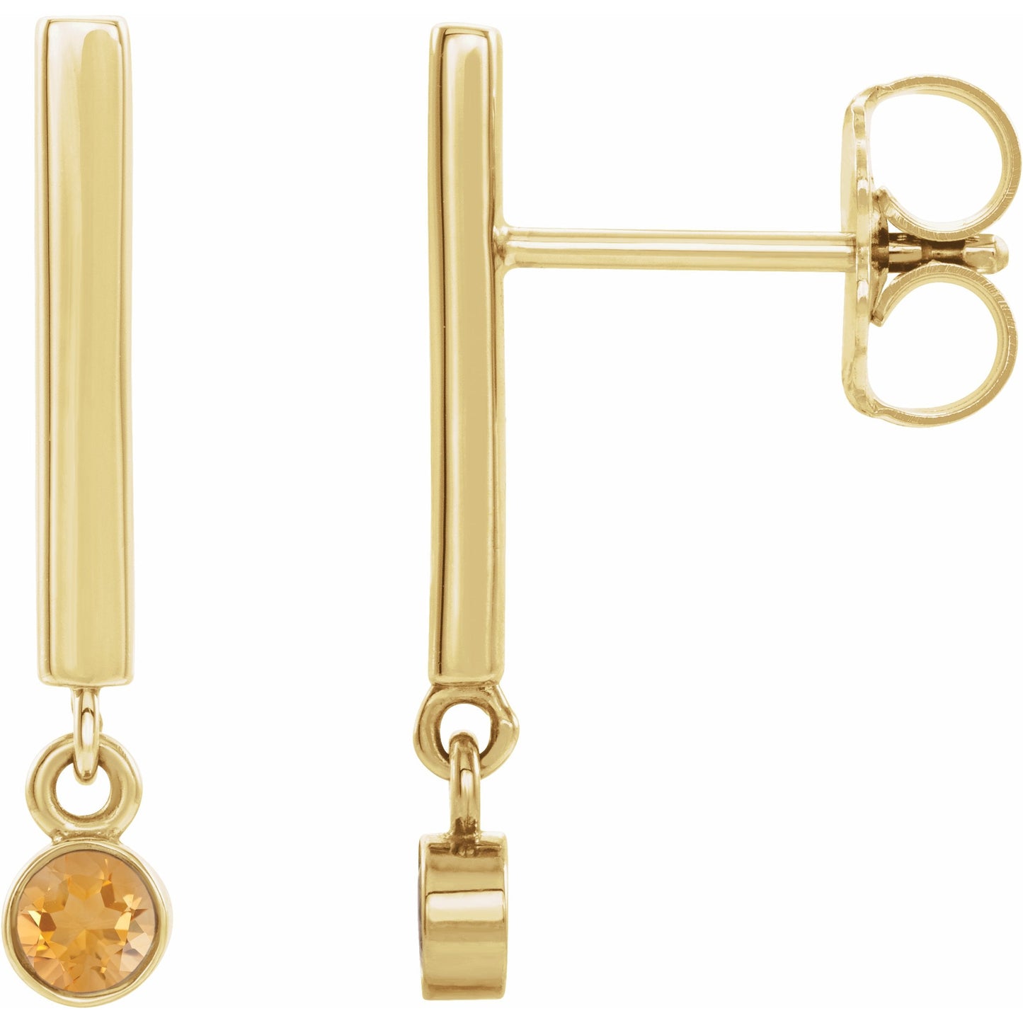 14K Yellow Citrine Bar Earrings