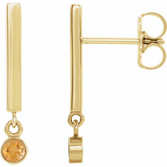 14K Yellow Citrine Bar Earrings