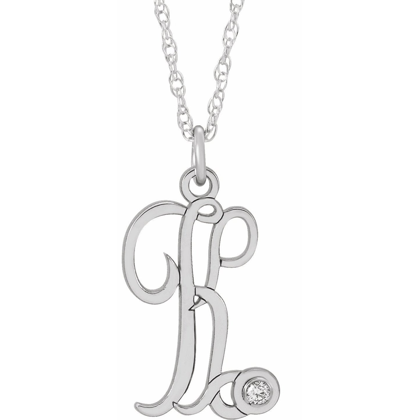 14K White .02 CT Diamond Script Initial K 16-18 Necklace