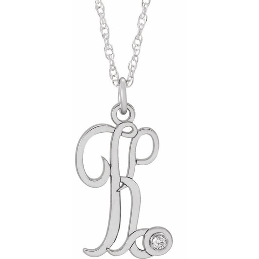 14K White .02 CT Diamond Script Initial K 16-18 Necklace