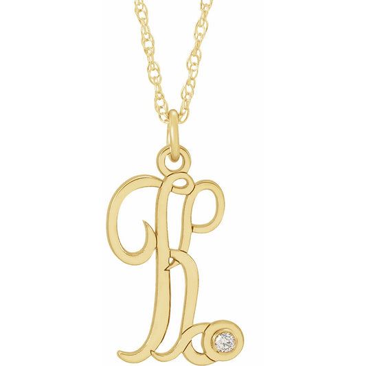 14K Yellow Gold-Plated .02 CT Diamond Script Initial K 16-18 Necklace