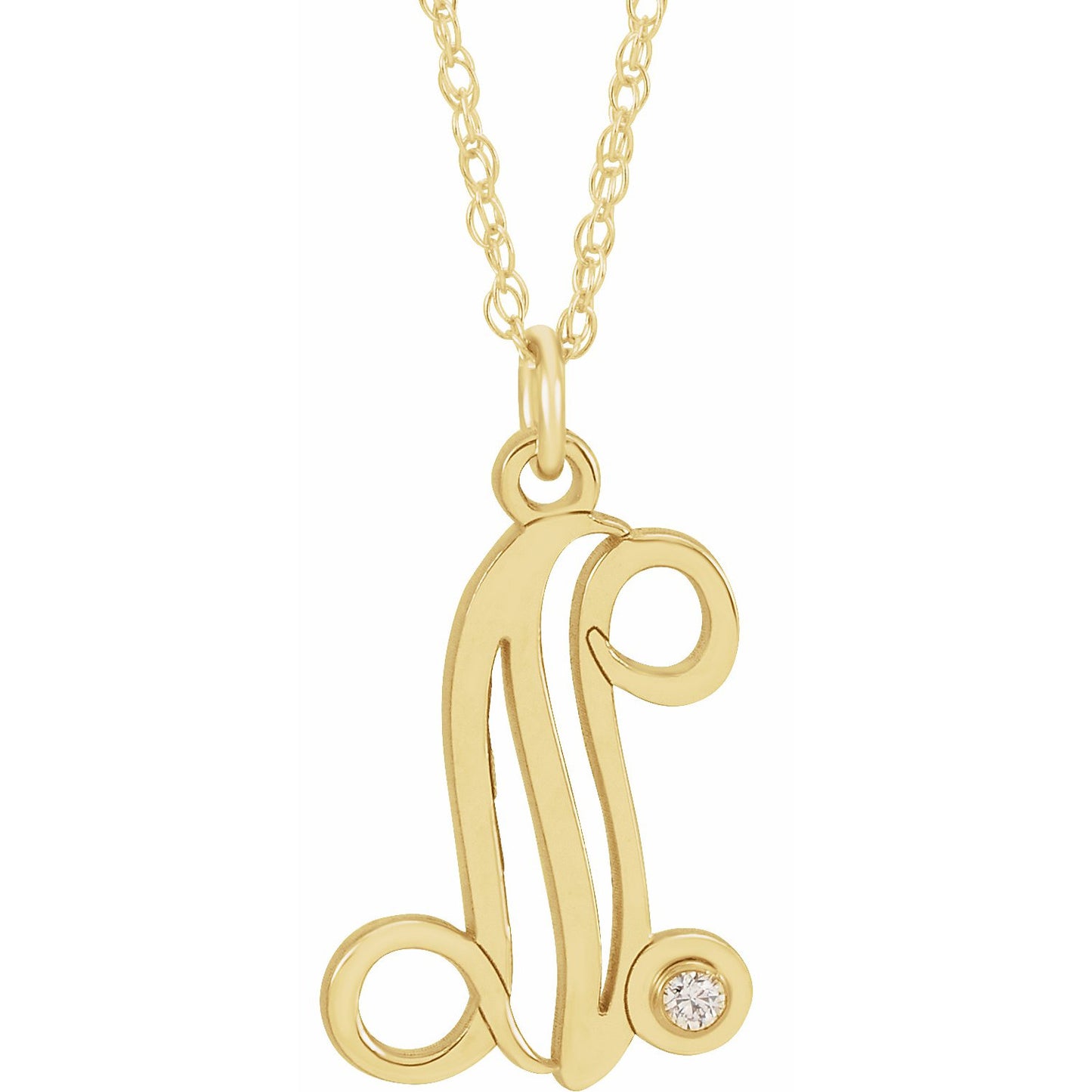 14K Yellow .02 CT Diamond Script Initial N 16-18 Necklace