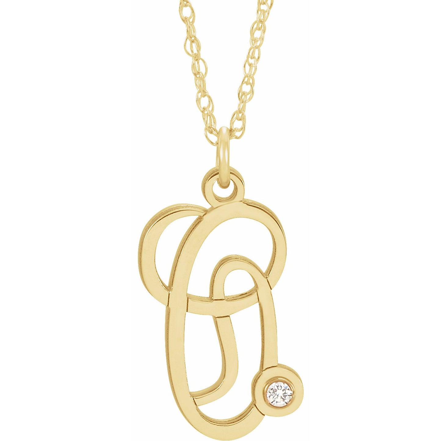14K Yellow .02 CT Diamond Script Initial O 16-18 Necklace