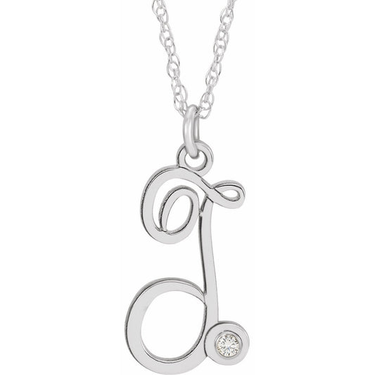 14K White .02 CT Diamond Script Initial T 16-18 Necklace