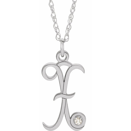 14K White .02 CT Diamond Script Initial X 16-18 Necklace