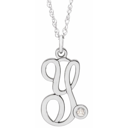 14K White .02 CT Diamond Script Initial Y 16-18 Necklace