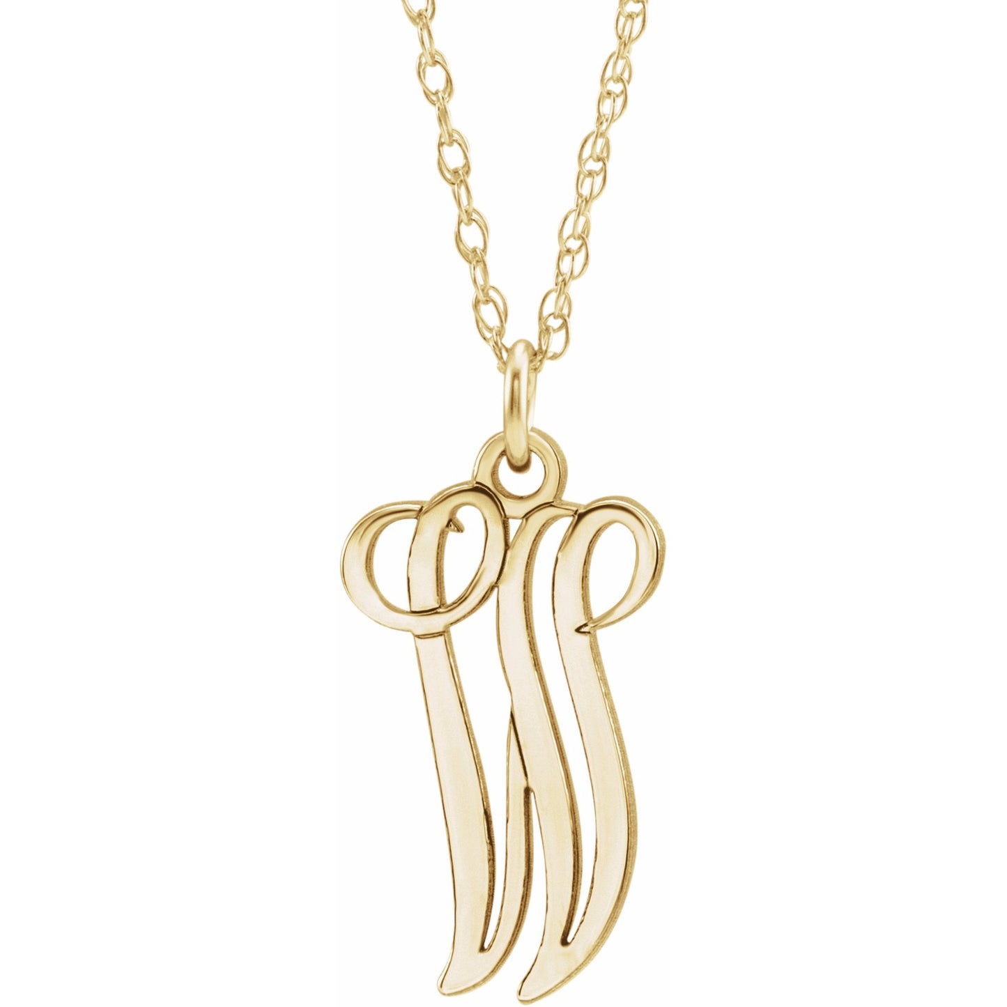 14K Yellow Script Initial W 16-18 Necklace