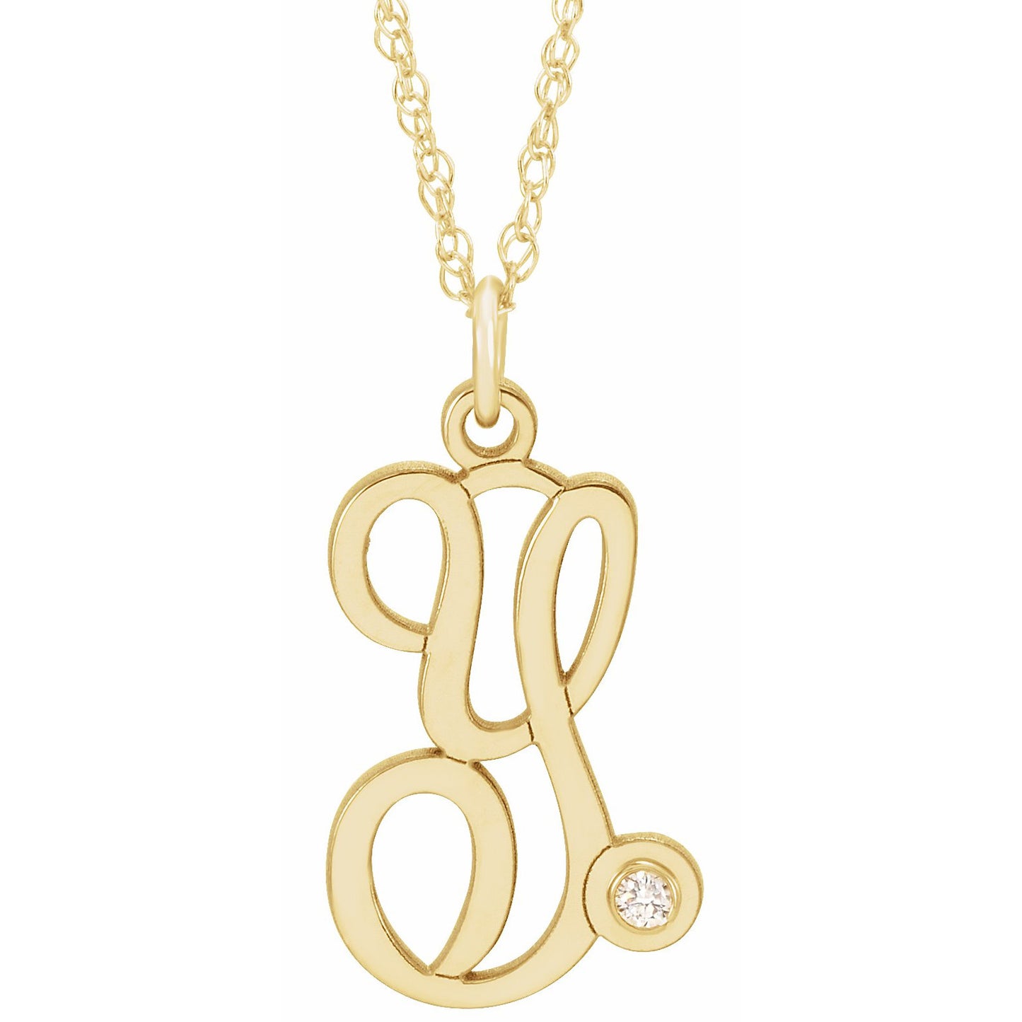 14K Yellow Gold-Plated .02 CT Diamond Script Initial Y 16-18 Necklace