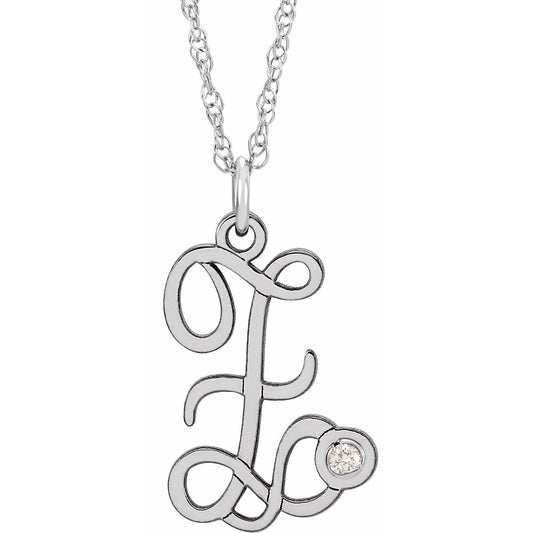 14K White .02 CT Diamond Script Initial Z 16-18 Necklace