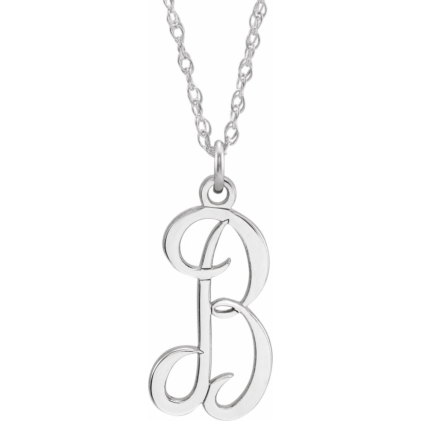 14K White Script Initial B 16-18 Necklace