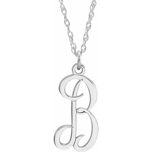 14K White Script Initial B 16-18 Necklace
