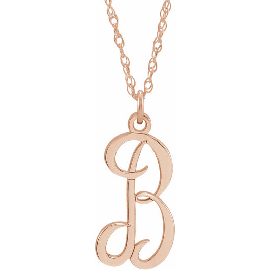 14K Rose Script Initial B 16-18 Necklace
